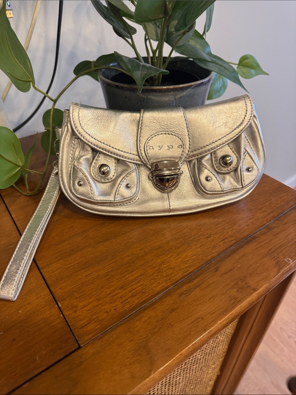 Hype Metallic Silver Wristlet Clutch